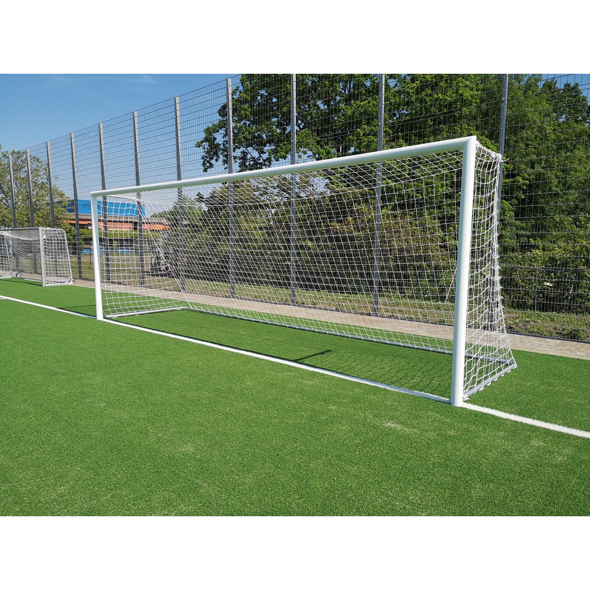 Netze f. Fußball- u.Trainingstore 7,32 x 2,44 m (2 Stück), Tiefe oben 0,80 - unten 1,50m,    3 mm  grün – Produktfoto 3